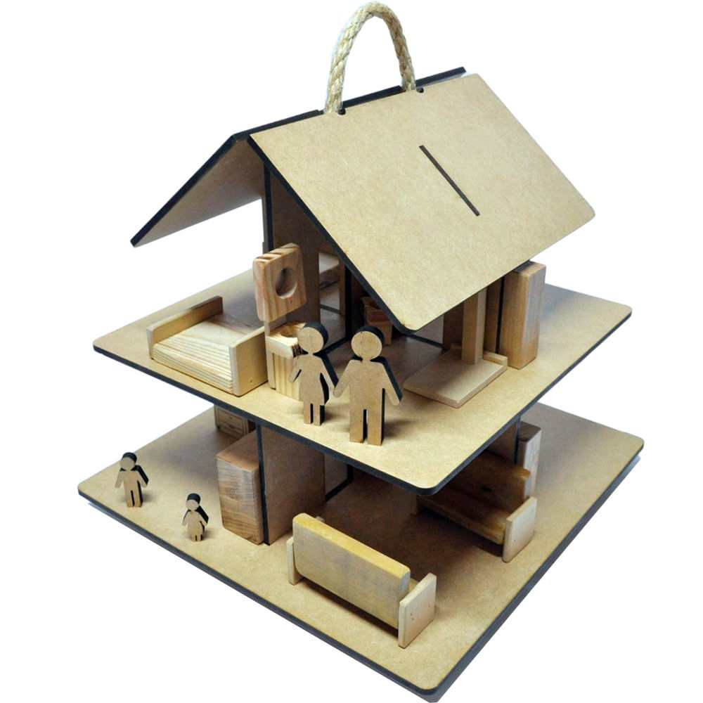 Casinha de Boneca 8 Cômodos com Móveis - Madeira - Kynda