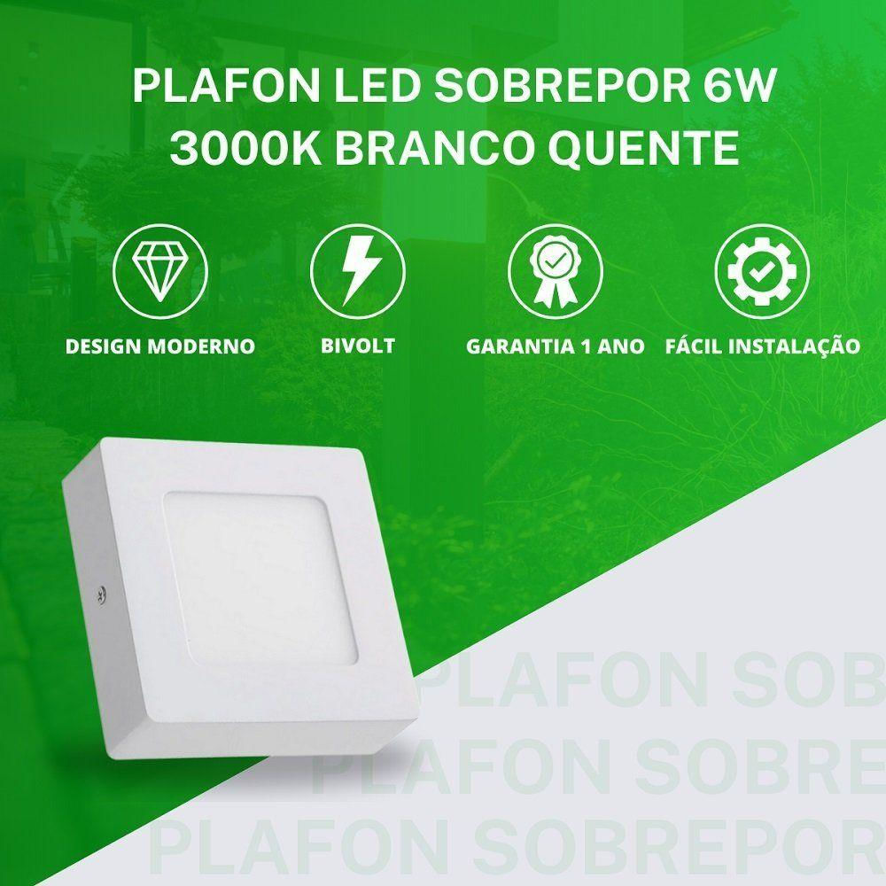 Luminária Plafon 6w Led Quadrado Sobrepor 3000k Le biscuit