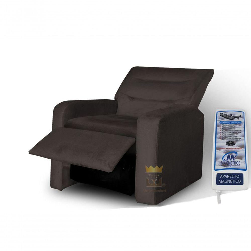 Poltrona Do Papai Massagem Reclinável Suede Marrom