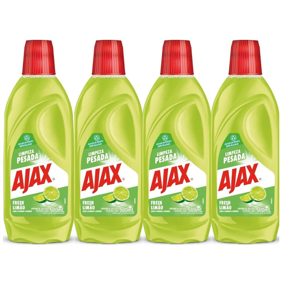 Kit 4 Limpador Diluível Ajax Fresh Limão Limpeza Pesada 500Ml