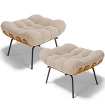 Kit 02 Puffs Decorativos Sala de Estar Costela L02 Suede Bege - Lyam Decor