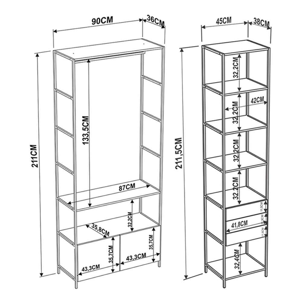 Quarto Modulado Closet 8 Gavetas Estilo Industrial Steel Quadra Vermont Base Preto - Artesano