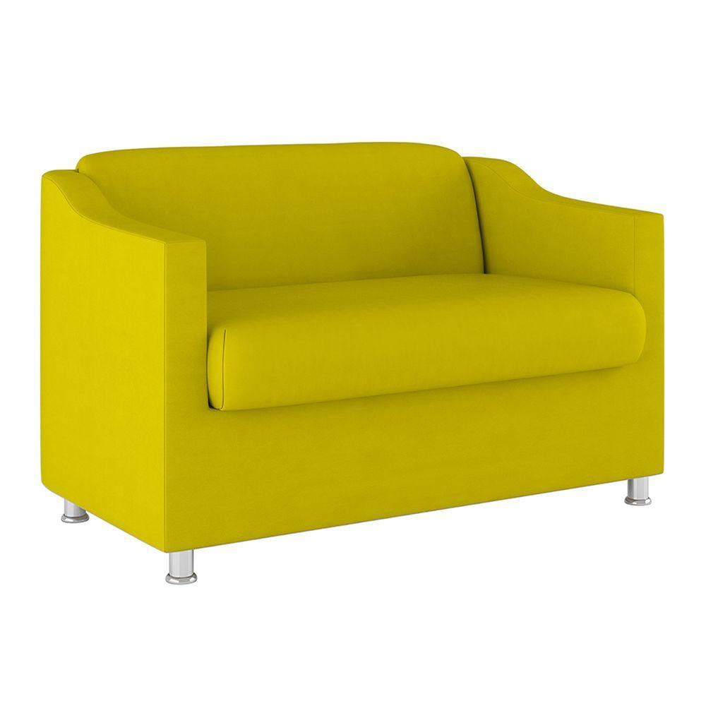 Encontraproduto.com.br - Kit Sofá Namoradeira + 02 Poltrona Tilla Recepção Sala Suede amarelo