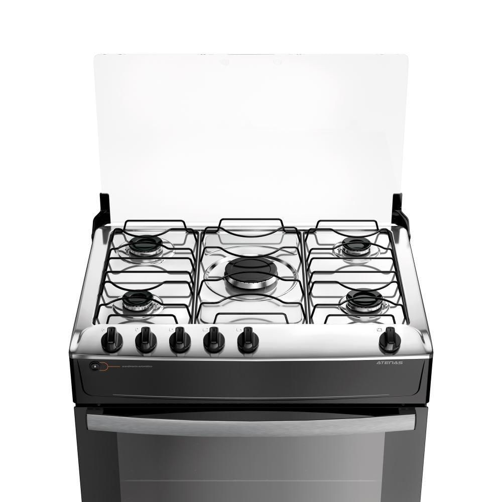 Fogão 5 Bocas Preto Com Mesa Inox Atlas Atenas Bivolt