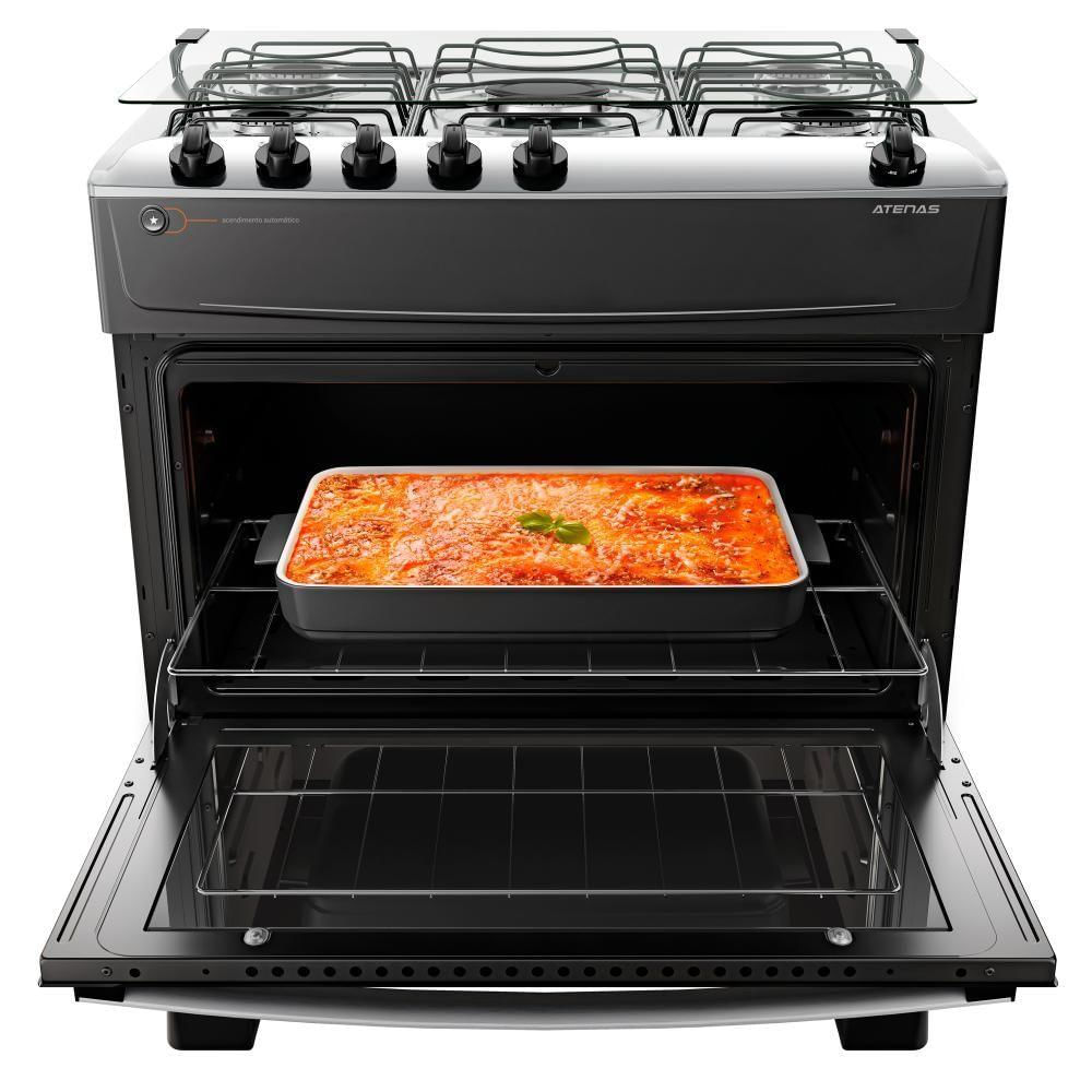 Fogão 5 Bocas Preto Com Mesa Inox Atlas Atenas Bivolt