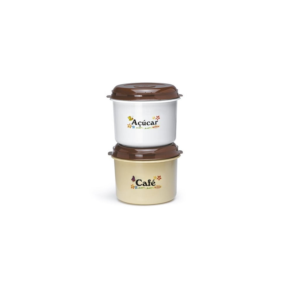 Pote Para Café Açúcar Plástico Com Tampa Médio 1,6L 2un