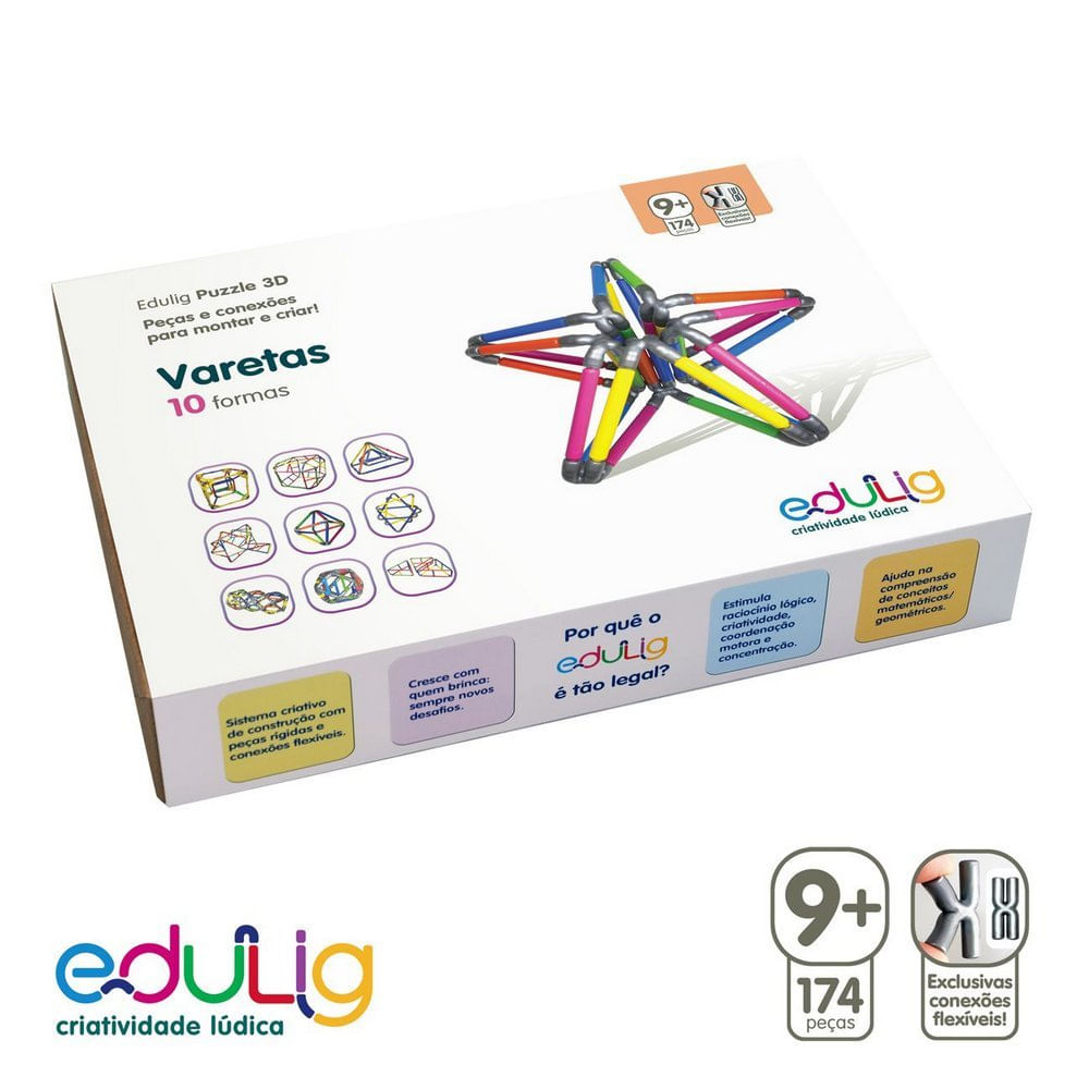 Quebra-cabeça Edulig Puzzle 3D Varetas - 10 sugestões de montagem - 170 peças - Edulig - Y6G9FE3QX - Edulig