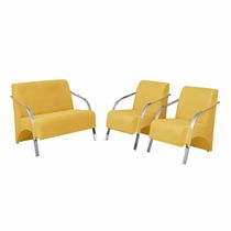 Conjunto Poltronas Vênus Pés Alumínio Suede Amarelo