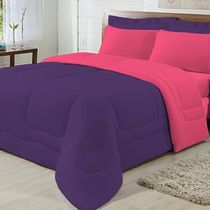 Edredom Dupla Face 100% Algodão Malha Solteiro Gran Moratta 01 Peça - Pink/ Roxo
