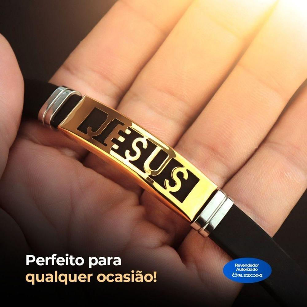 Pulseira Ouro Placa Banhada Jesus Cristo Dourada Masculina Ajustavel Presente Qualidade Premium