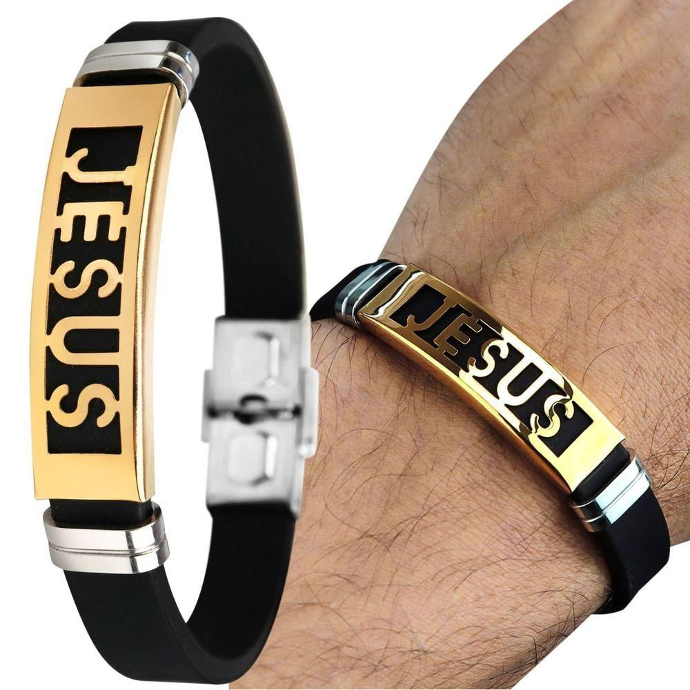 Pulseira Ouro Placa Banhada Jesus Cristo Dourada Masculina Ajustavel Presente Qualidade Premium