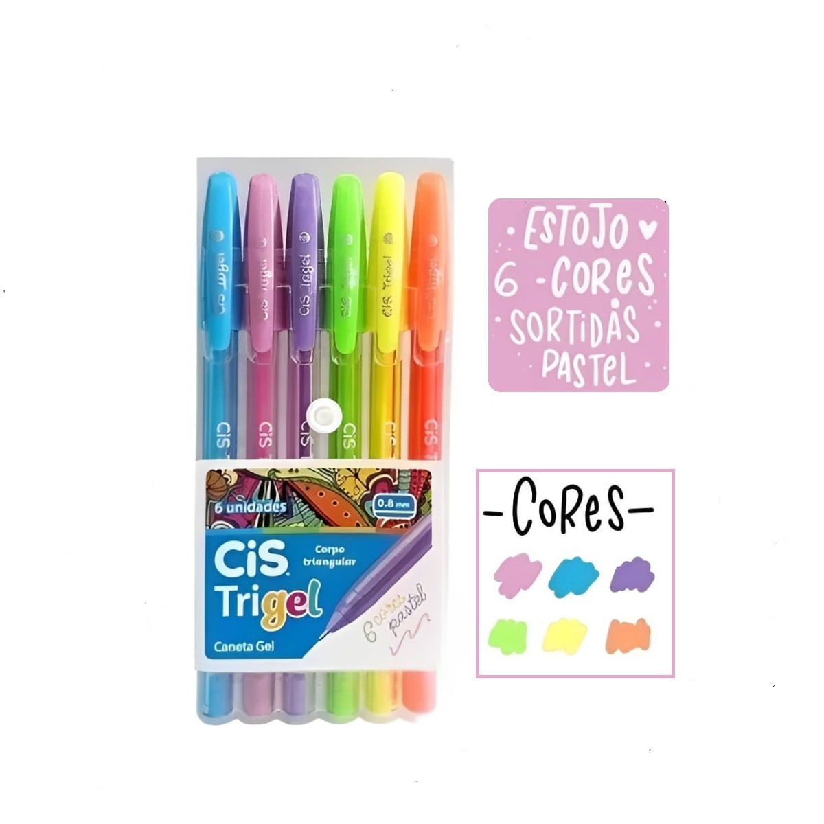 Caneta Gel Trigel Triangular Tom Pastel 1.0mm - Kit 6 Cores