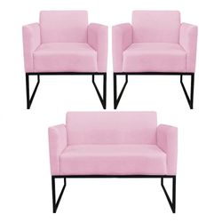 Kit 01 Namoradeira 02 Poltronas Marisa Rosa Bebê Preto