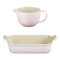 KIT LE CREUSET BOWL DE PREPARO 2L E TRAVESSA RETANGULAR HERITAGE 26CM SHELL PINK
