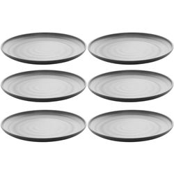Conjunto 6 Pratos 18cm Melamina Lyor Tóquio Oriental Japonesa com Relevo Preto Fosco Sobremesa