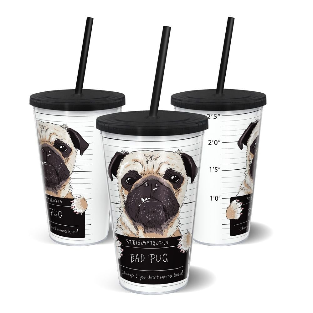 Copo Canudo Parede Dupla 500ml BAD PUG - Beek