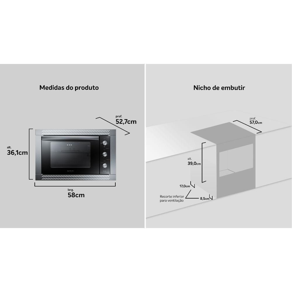 Forno De Embutir Elétrico Espelhado 44L Com Grill E Timer Atlas U Top Style 220V