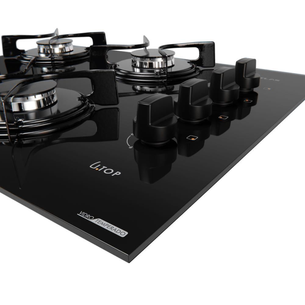 Cooktop 4 Bocas Preto Com Mesa De Vidro Atlas U Top Bivolt