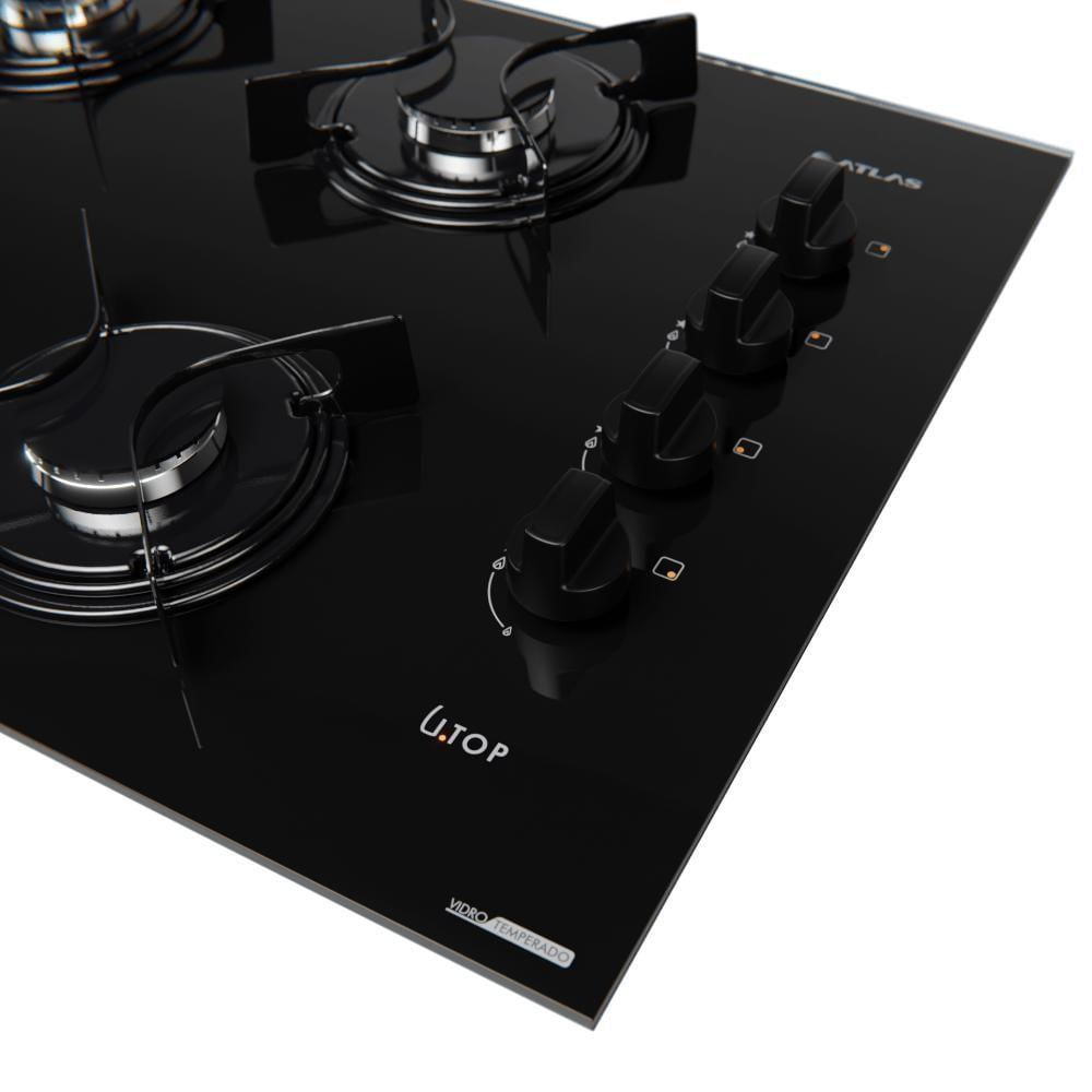 Cooktop 4 Bocas Preto Com Mesa De Vidro Atlas U Top Bivolt