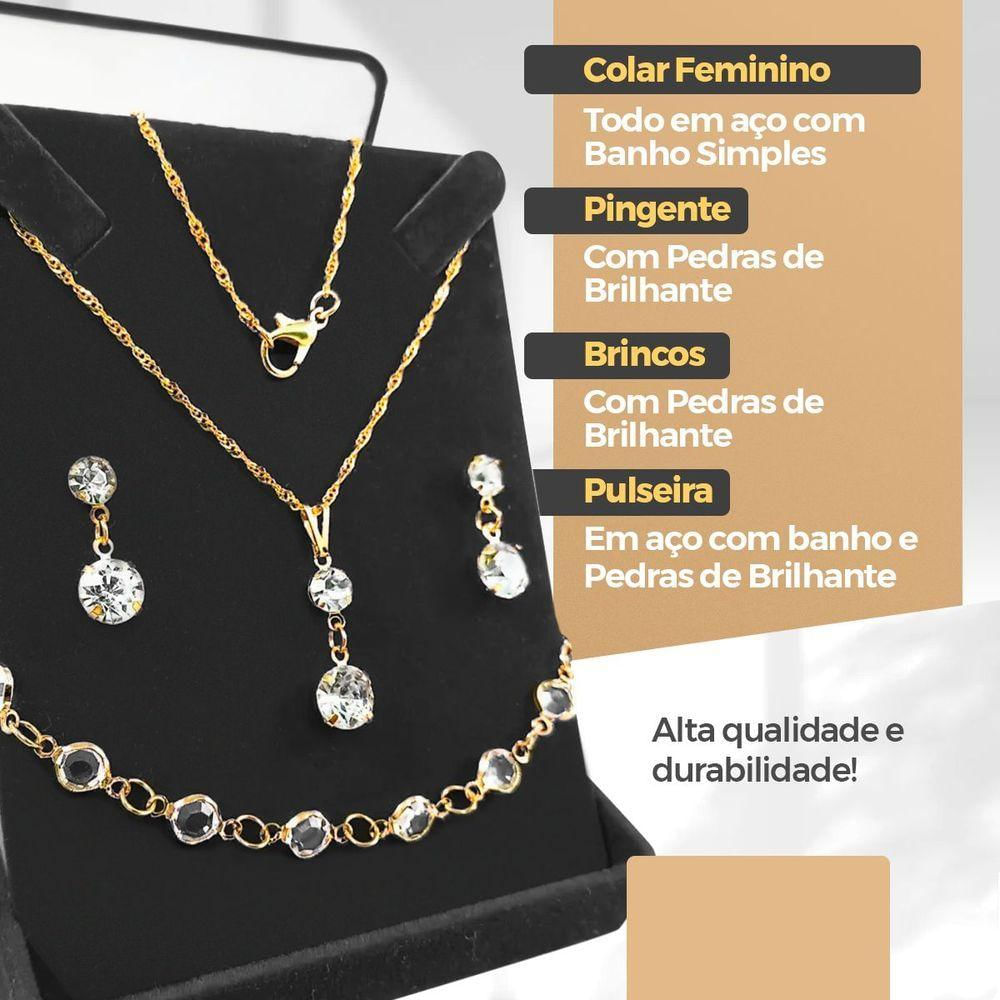 Corrente Veneziana Feminina + Pulseira + Brincos + Pingente Qualidade Premium Presente Banhada Moda