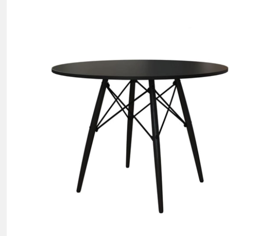 Mesa Eiffel Wood Tampo De Madeira 90 Cm Preto  Pés Preto