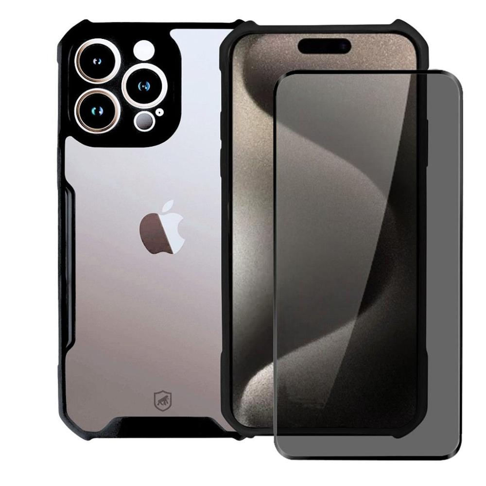 Kit Capa Dual Shock x e Pelicula Defender Pro Privacidade para iPhone 15 Pro Max - Gshield