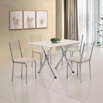 Conjunto Sala de Jantar Mesa Montana Tampo de Vidro 120x80cm e 4 Cadeiras Íris Aço Cromado Aço Nobre