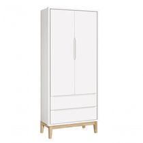 Guarda-roupa Retrô 2 Portas Classic New Branco Fosco Com Natural - Reller