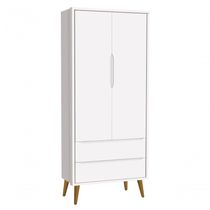 Guarda-roupa Retrô 2 Portas Théo New Branco Fosco Com Madeira - Moveisaqui