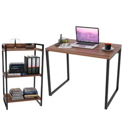 Kit Mesa Para Escritório com Estante Office Estilo Industrial Form C01 90 cm Nogal - Lyam Decor