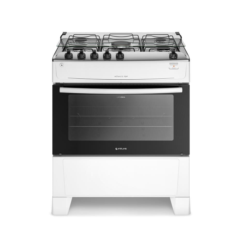 Fogão 5 Bocas Branco Com Mesa Inox Atlas Mônaco Top Bivolt