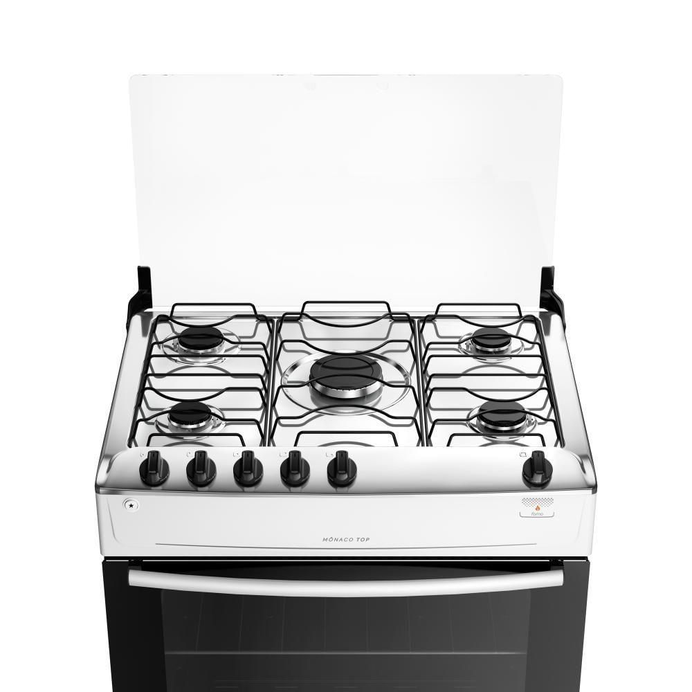 Fogão 5 Bocas Branco Com Mesa Inox Atlas Mônaco Top Bivolt