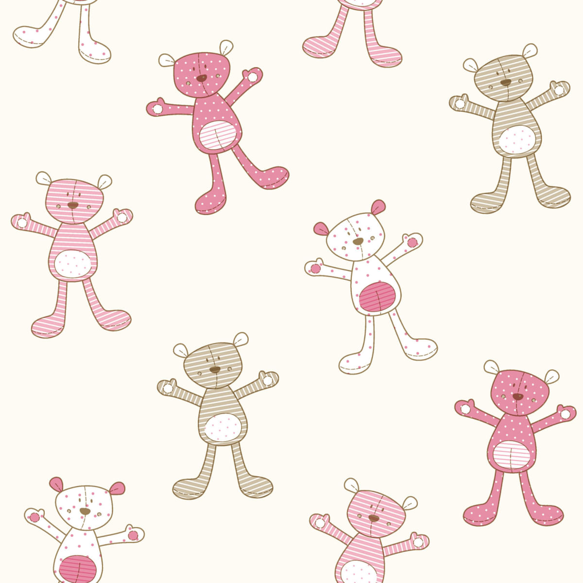 Papel de Parede Fofura Baby Ursinhos Rosa e Marrom FF4051
