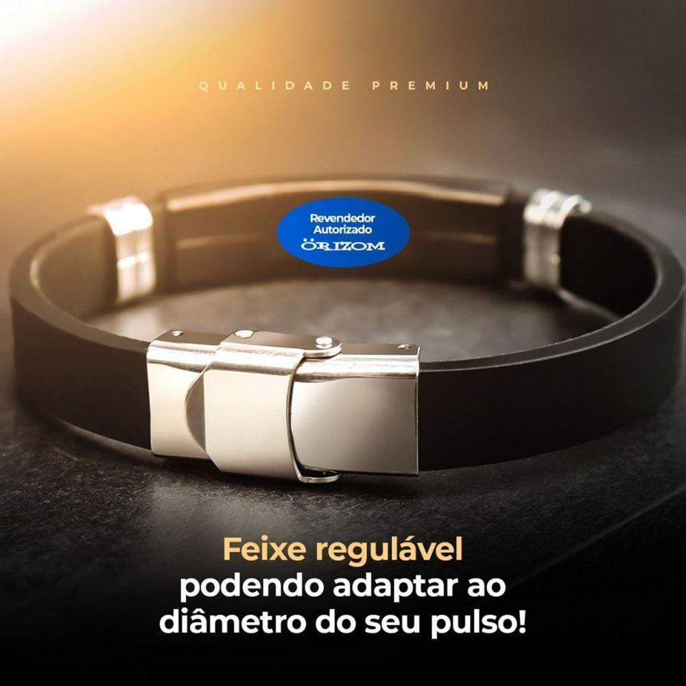 Pulseira Oração Pai Nosso Silicone Preta Placa Masculina Moda Masculina Social Qualidade Premium