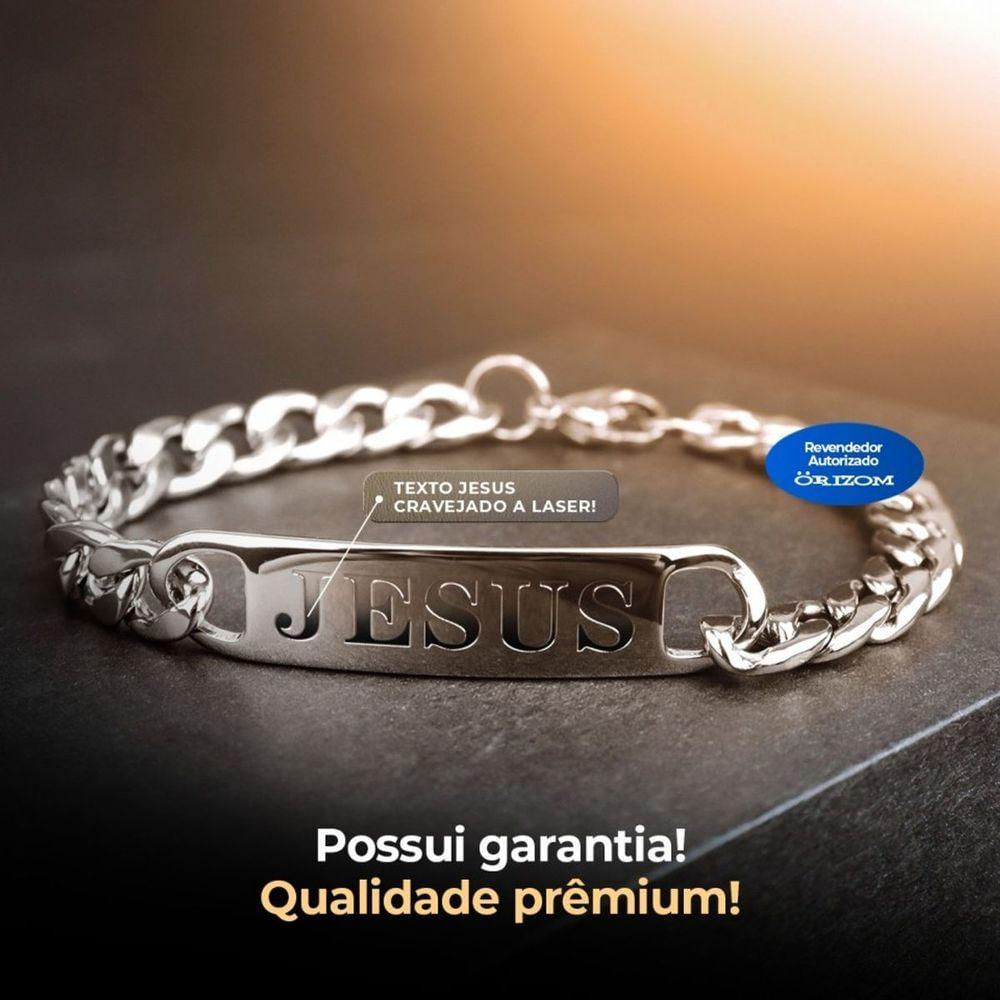 Pulseira Prata Masculina Religiosa Aço Inox Jesus Cristo Ajustavel Social Original Moda Masculina