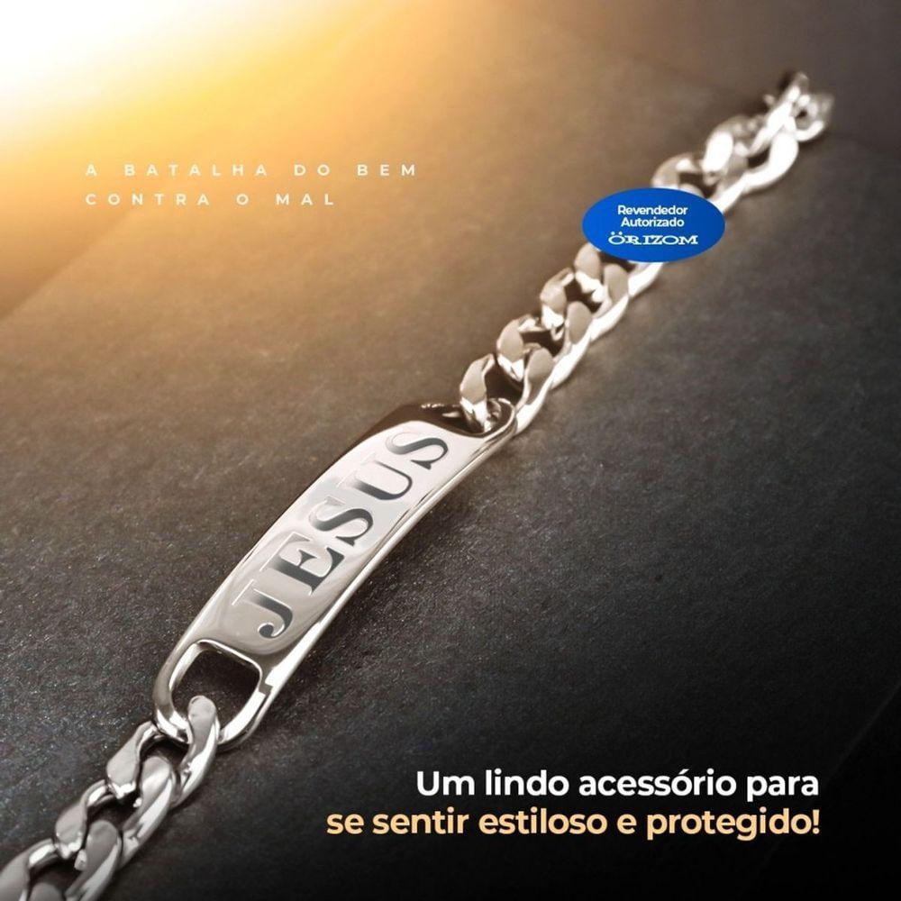 Pulseira Prata Masculina Religiosa Aço Inox Jesus Cristo Ajustavel Social Original Moda Masculina