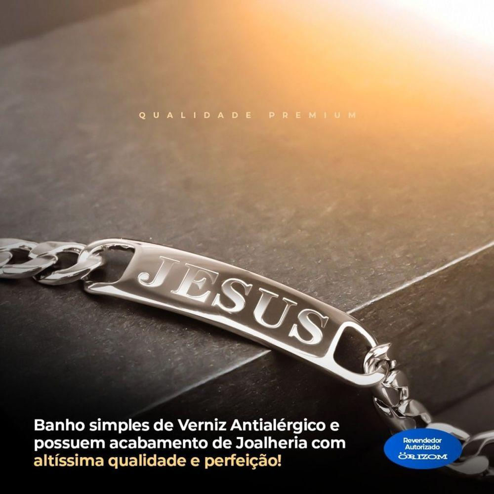 Pulseira Prata Masculina Religiosa Aço Inox Jesus Cristo Ajustavel Social Original Moda Masculina