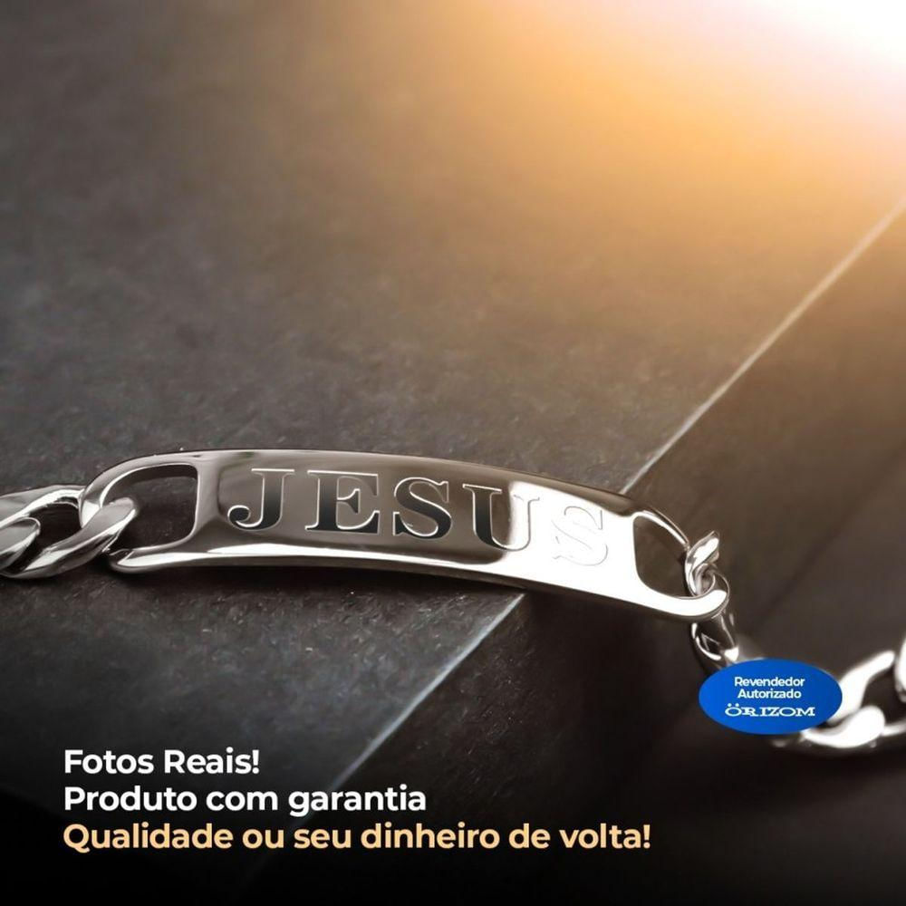 Pulseira Prata Masculina Religiosa Aço Inox Jesus Cristo Ajustavel Social Original Moda Masculina