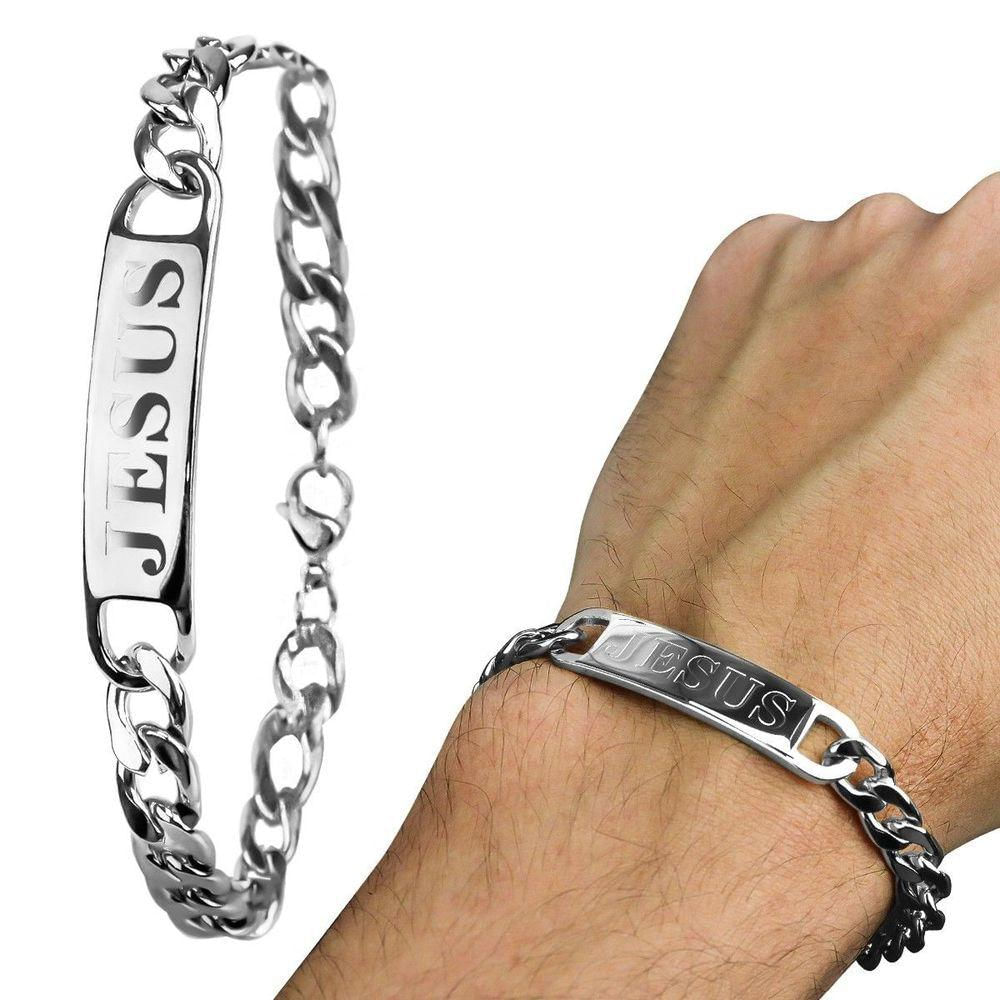 Pulseira Prata Masculina Religiosa Aço Inox Jesus Cristo Ajustavel Social Original Moda Masculina