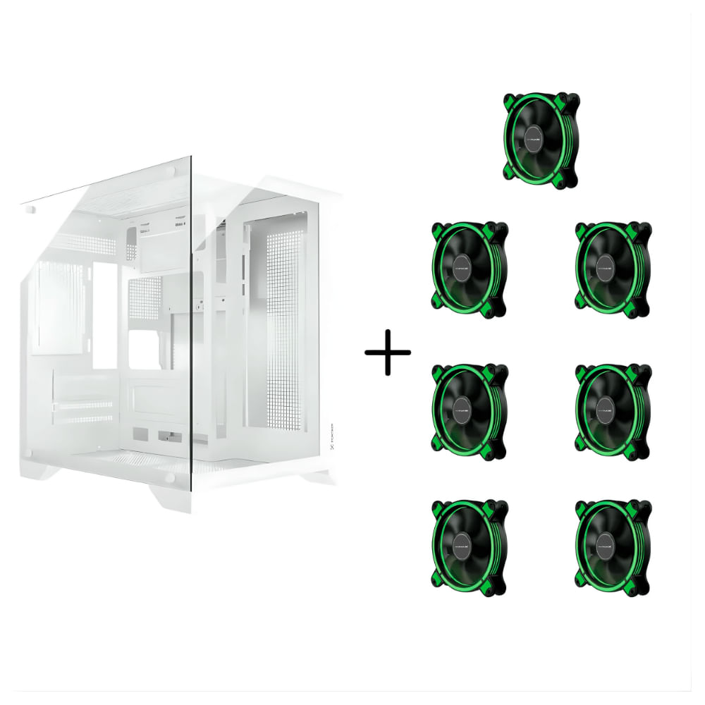 Encontraproduto.com.br - Gabinete Gamer Aquario Clarity Branco + 7 Fan LED Cor Verde