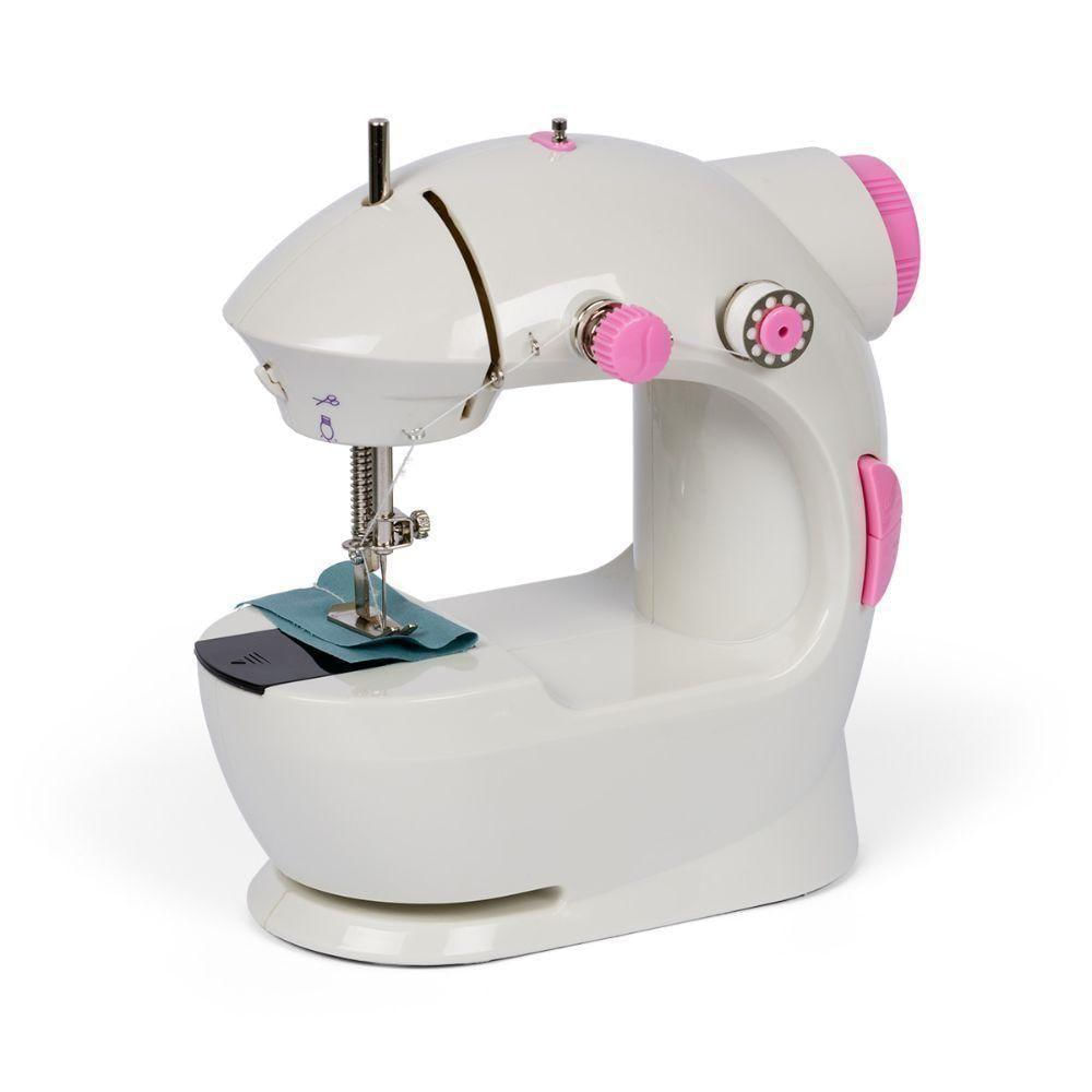 Encontraproduto.com.br - Mini Maquina De Costura Eletrica Bivolt Portatil Reta Com Pedal Kit Bobinas Agulha Domestica