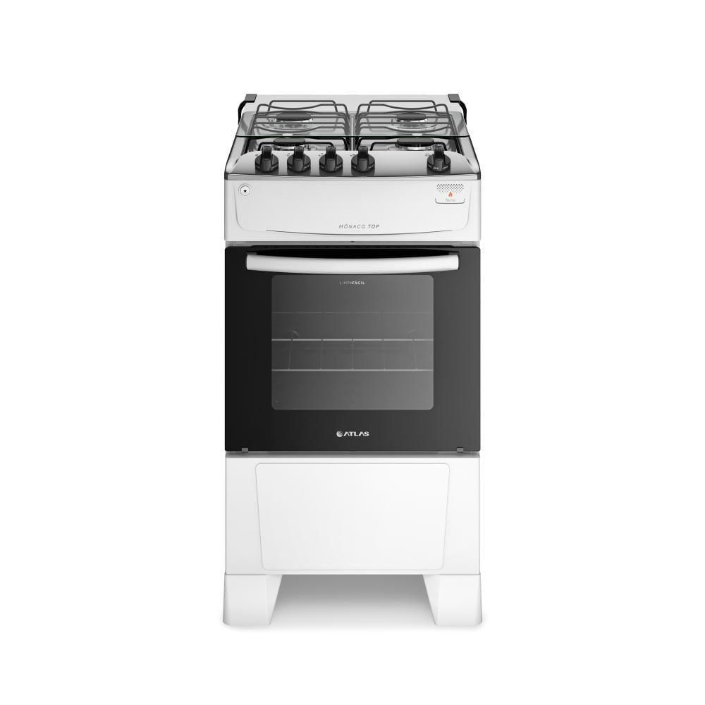 Fogão 4 Bocas Branco Com Mesa Inox Atlas Mônaco Top Bivolt