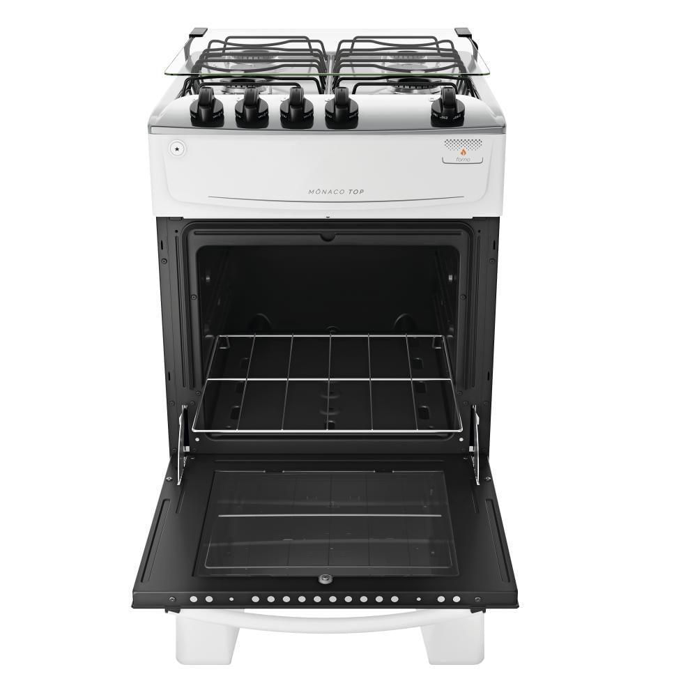 Fogão 4 Bocas Branco Com Mesa Inox Atlas Mônaco Top Bivolt