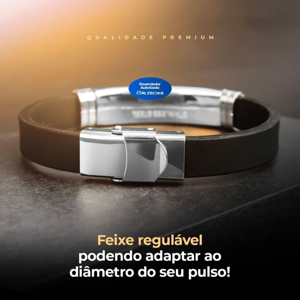 Pulseira Prata Masculina Placa Aço Inox Pai Nosso Silicone Presente Qualidade Premium Preta Casual