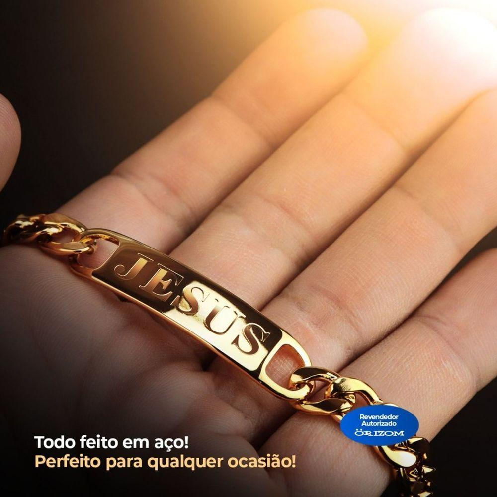 Pulseira Masculina Aço Ouro Jesus Cristo Inoxidável Presente Qualidade Premium