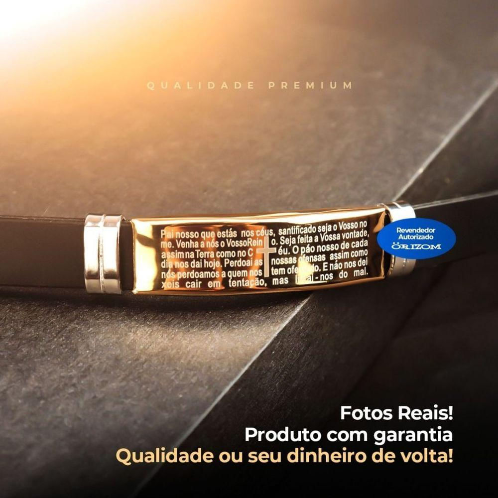 Pulseira Ouro Pai Nosso Banhada Masculina Dourada Silicone Moda Masculina Social Religioso Dourado