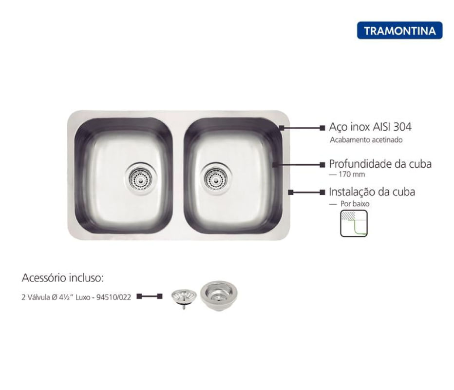 Cuba Isis Plus em Aço Inox Acetinado 72x40 cm