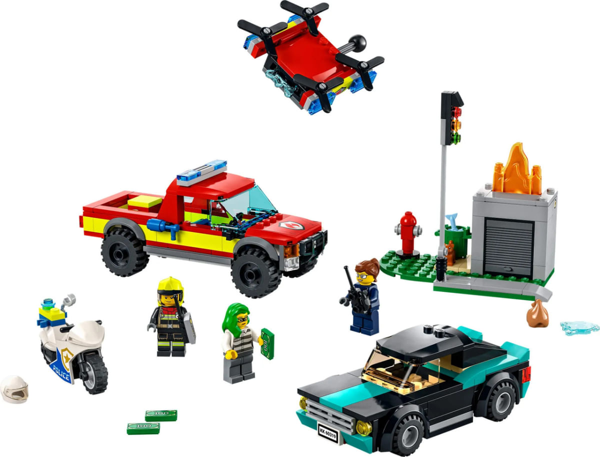 Lego City 295 Pçs Resgate Bombeiros e Perseguição de Polícia - 60319