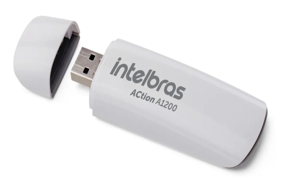 Adaptador Wireless Intelbras Action A1200 USB 3.0 Wifi 5 Dual Band 2.4 e 5 GHz Receptor Internet Wifi