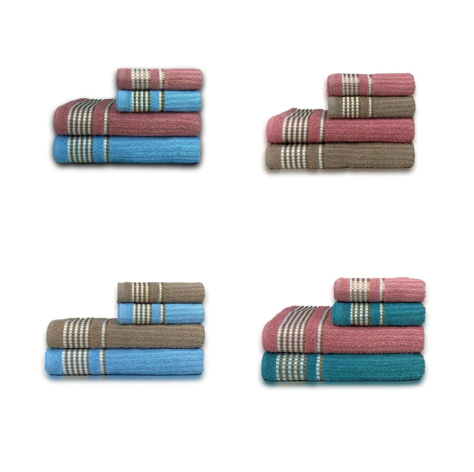 4 Toalhas 2 Banho + 2 Rosto Canelada 370gr/m² 100% Algodão Beka